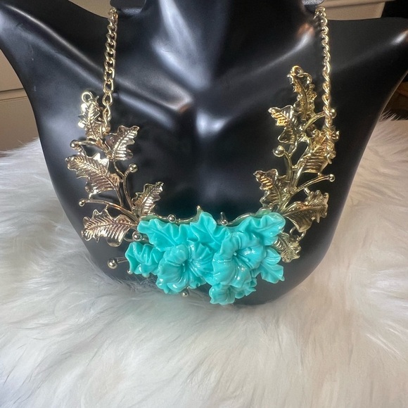 Fashion Jewlery Tile Green Gold Chain With Flower Design - Picture 4 of 6